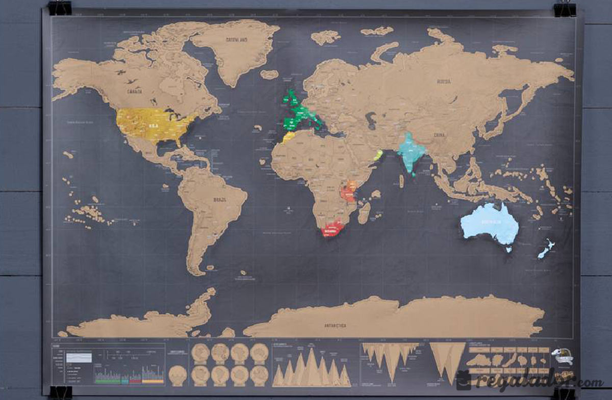 Grande formato 82 x 59 cm Mapa del Mundo para rascar con Banderas Calidad de impresión TOP y precisión cartográfica Regalo ideal para viajeros XXL Póster Accesorios GRATIS 