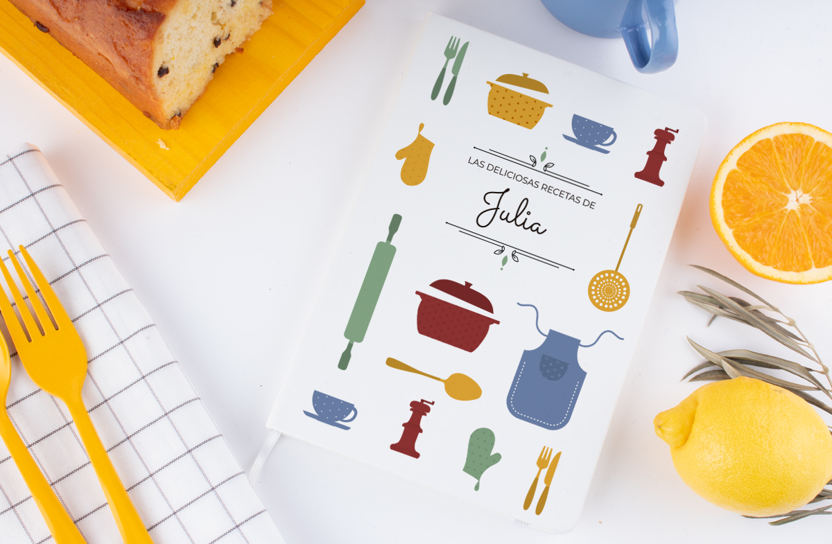 Cuaderno de recetas con dibujo de cocinero para hacer un regalo